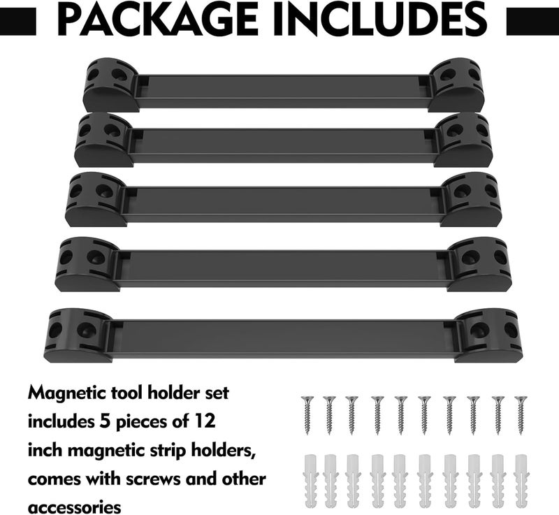 SDLDEER 12" Magnetic Tool Holder, 5 Packs Storage Strips Tool Magnet Bar PVC Coated for Garage Organizer Mounted Hanging Strip,Heavy Duty of Magnetic Holder Easy to Install - Image 5
